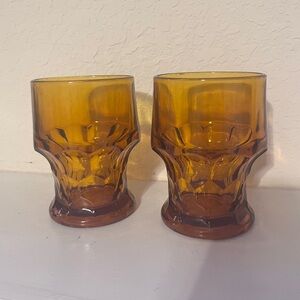 7 oz Flat Tumblers by Viking in Georgian Amber Set of 2 Vintage